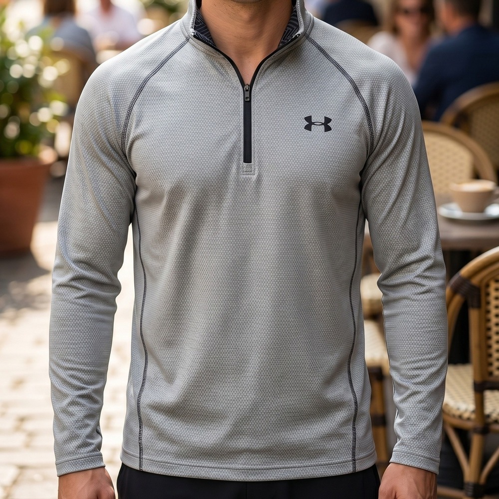 Under Armour ColdGear Mens Gray Textured 1/4 Zip Fitted Training Pullover SM‎